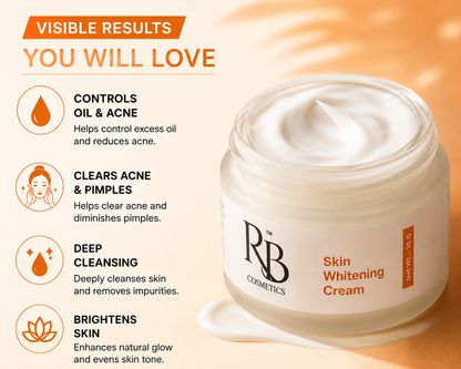 RB Cosmetics Skin Whitening Cream | Brightening & Pigmentation Care Cream | Niacinamide, Alpha Arbutin & Glutathione | 30g