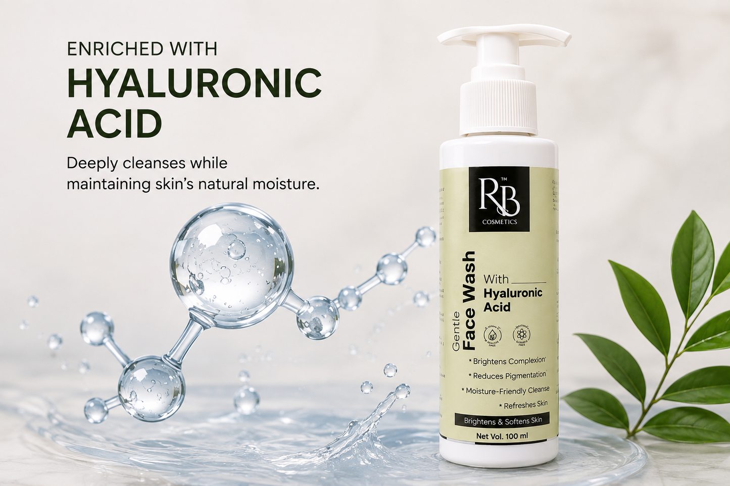 RB Cosmetics Gentle Face Wash with Hyaluronic Acid | Hydrating Daily Cleanser (100ml)